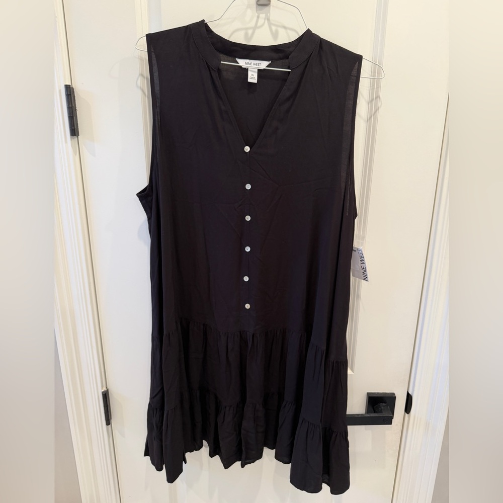 Nine West Black Button-Front Drop Waist Dress